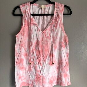 Michael Kors Pink and White Tie Front Tank Top